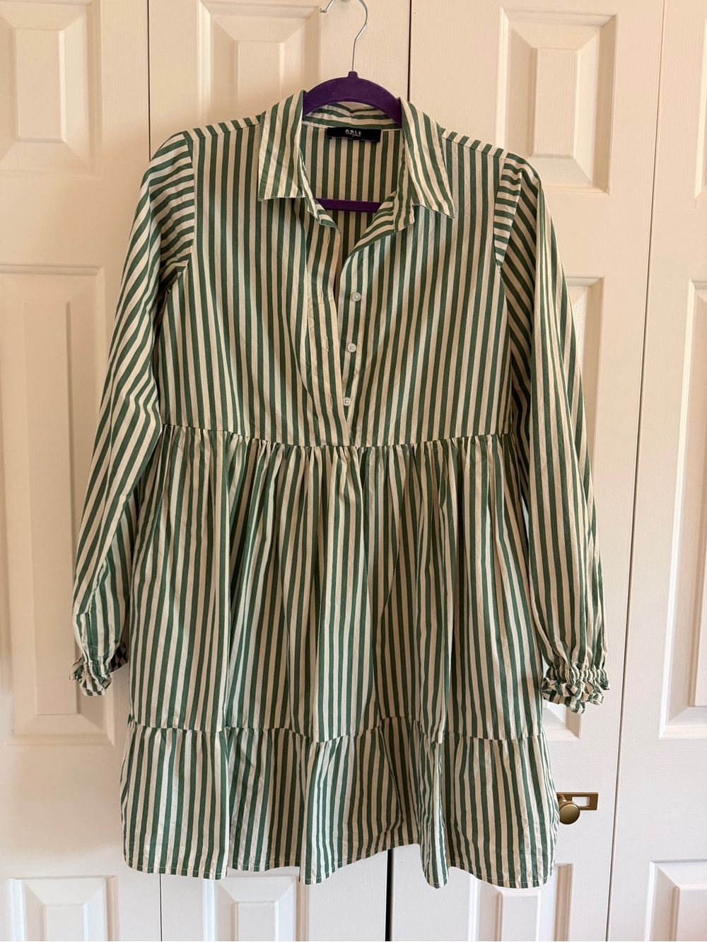 Able Green & White Striped Mini Dress
